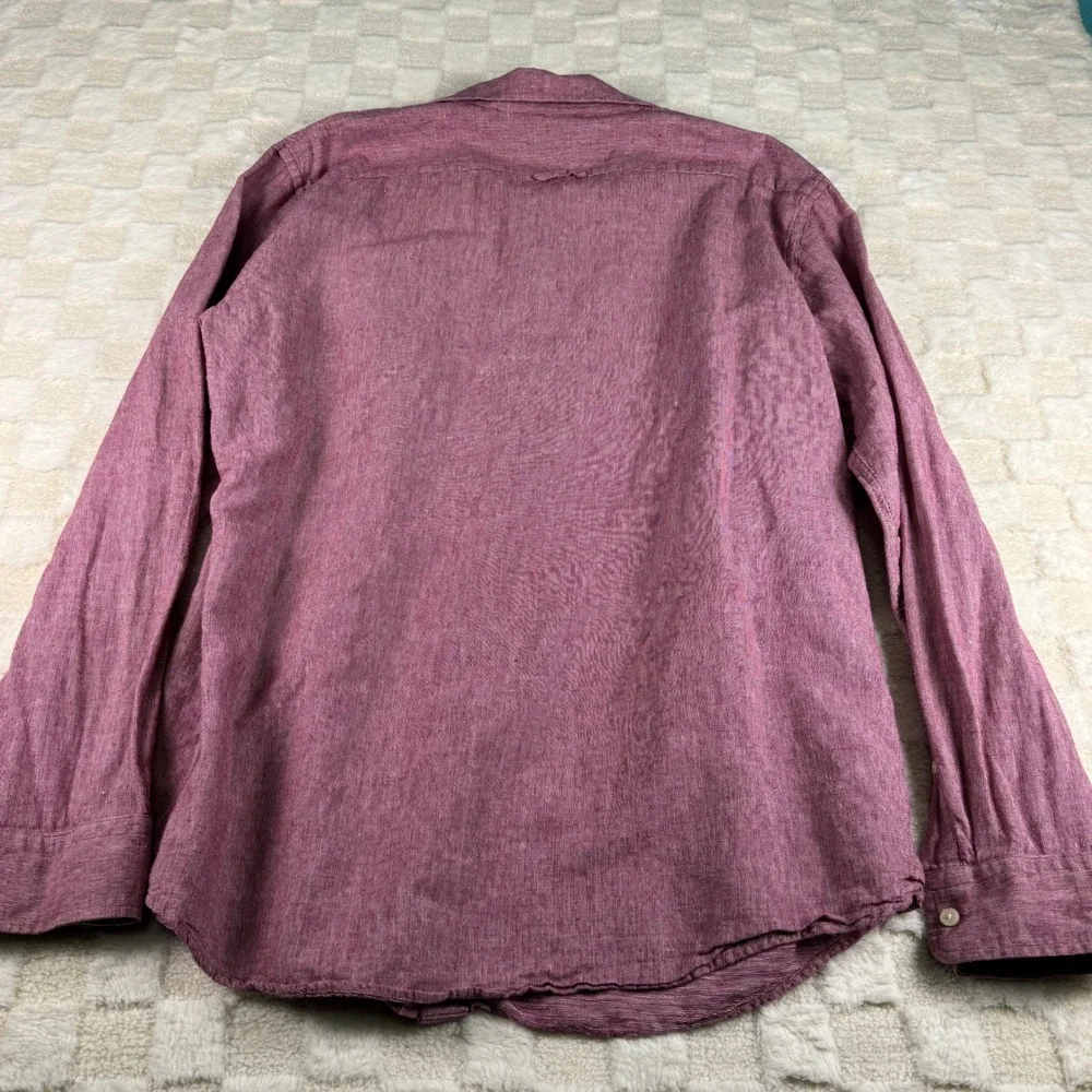 Banana Republic Mens XL Linen Slim Fit Button Down Shirt Red Long Sleeve